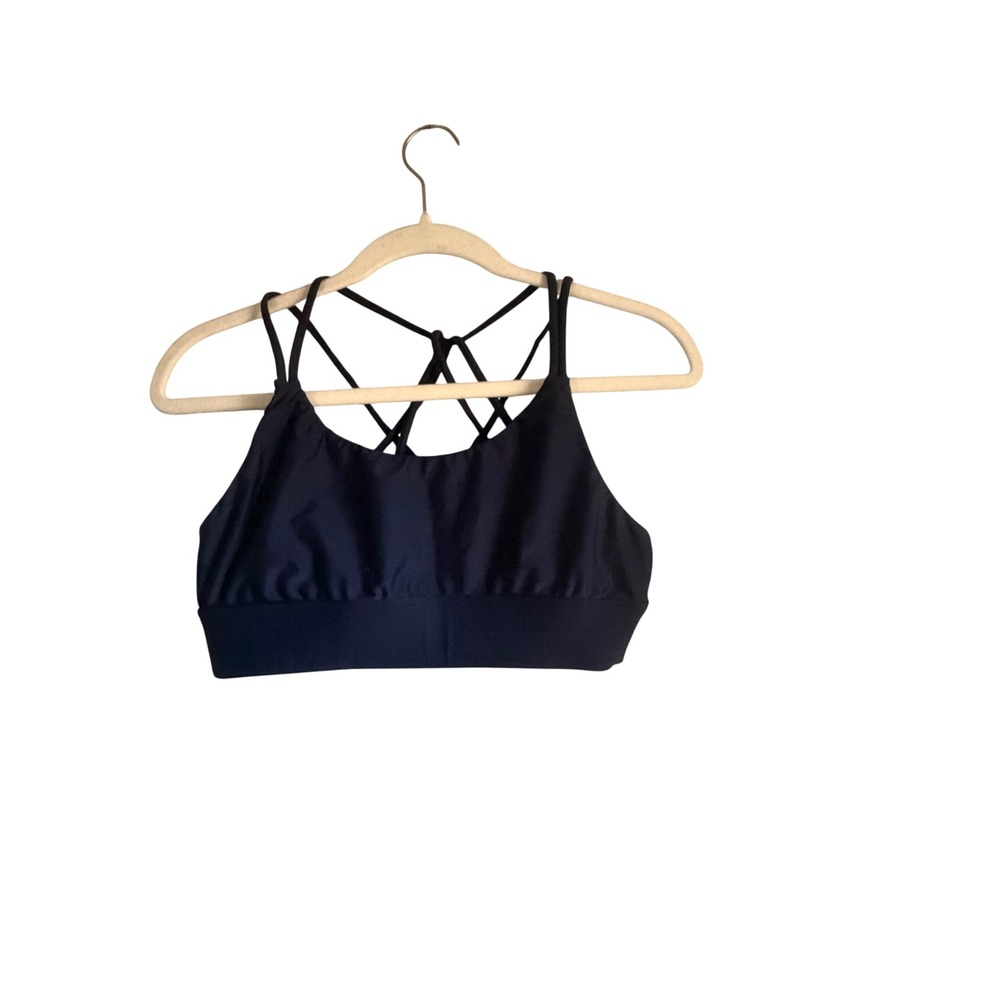 Vie Active Womens Navy Blue Strappy Back Sports Bra Size M Made in USA Yoga Gym